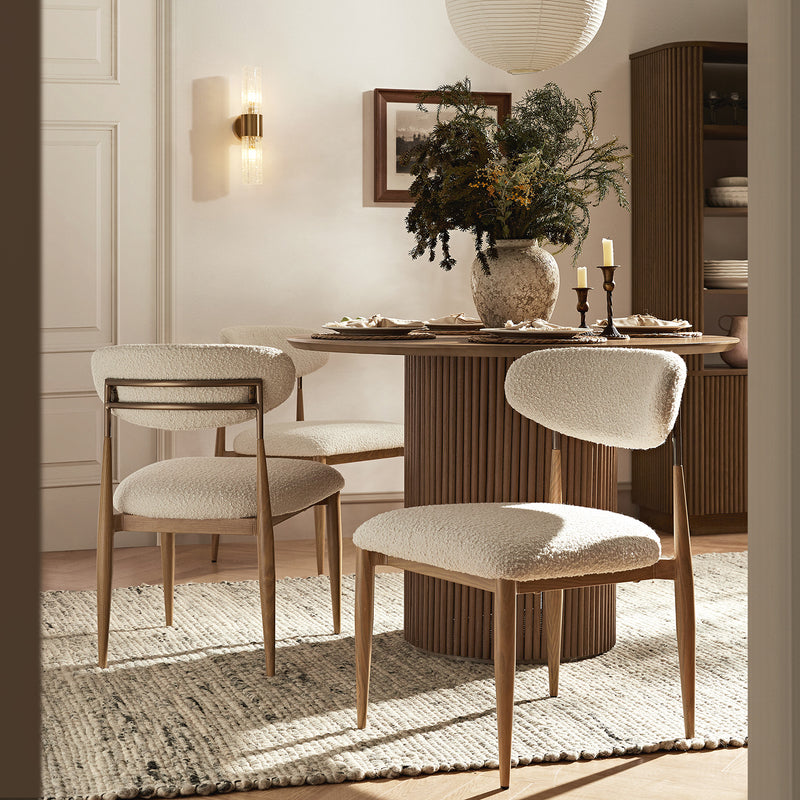Dagmar Set of 2 Dining Chairs, Ecru Boucle | Natural Frame