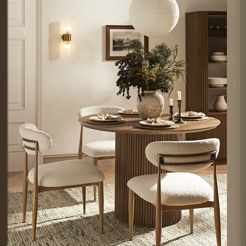 Dagmar Set of 2 Dining Chairs, Ecru Boucle | Natural Frame