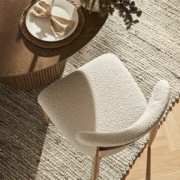 Dagmar Set of 2 Dining Chairs, Ecru Boucle | Natural Frame