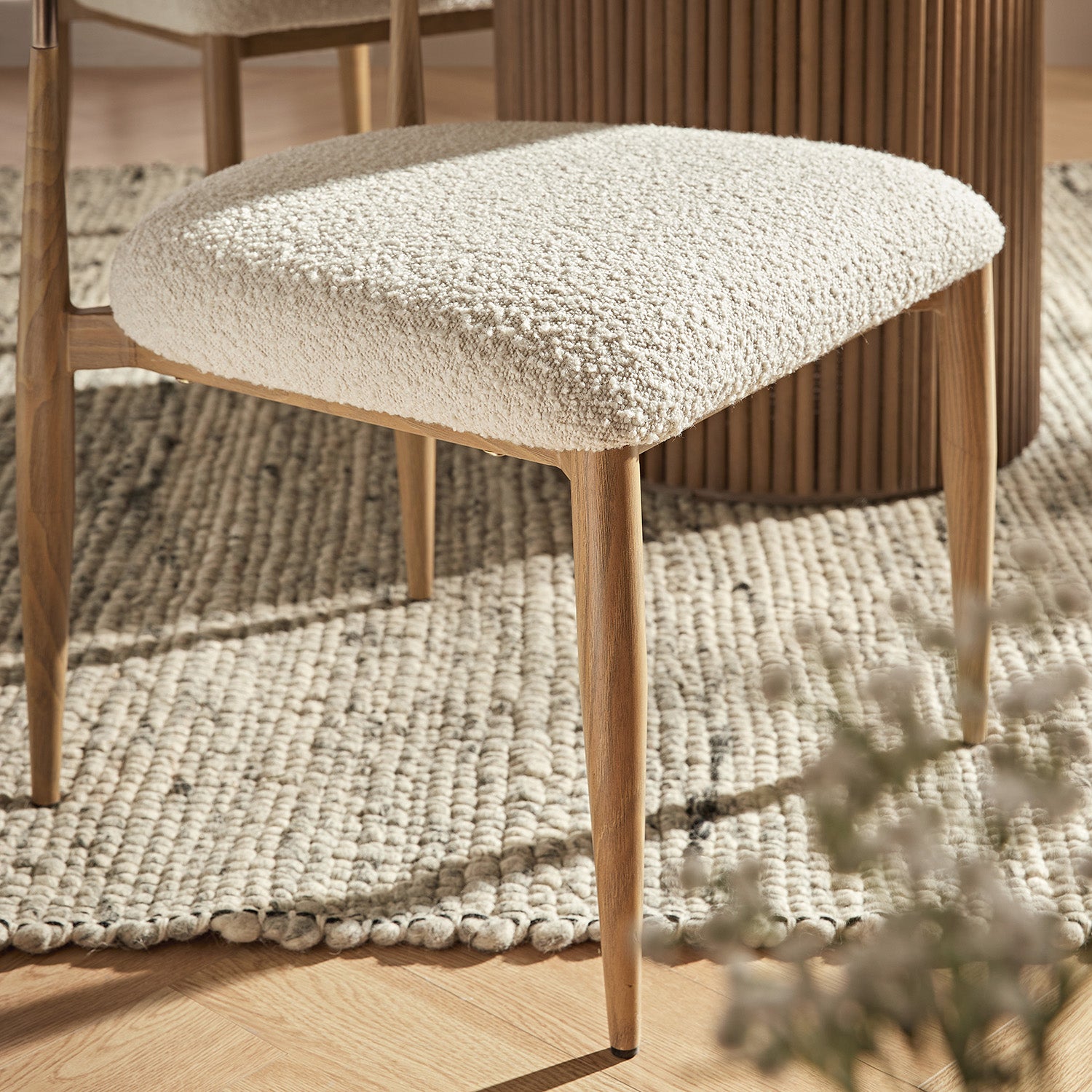 Dagmar Set of 2 Dining Chairs, Ecru Boucle | Natural Frame