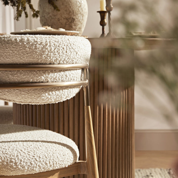 Dagmar Set of 2 Dining Chairs, Ecru Boucle | Natural Frame