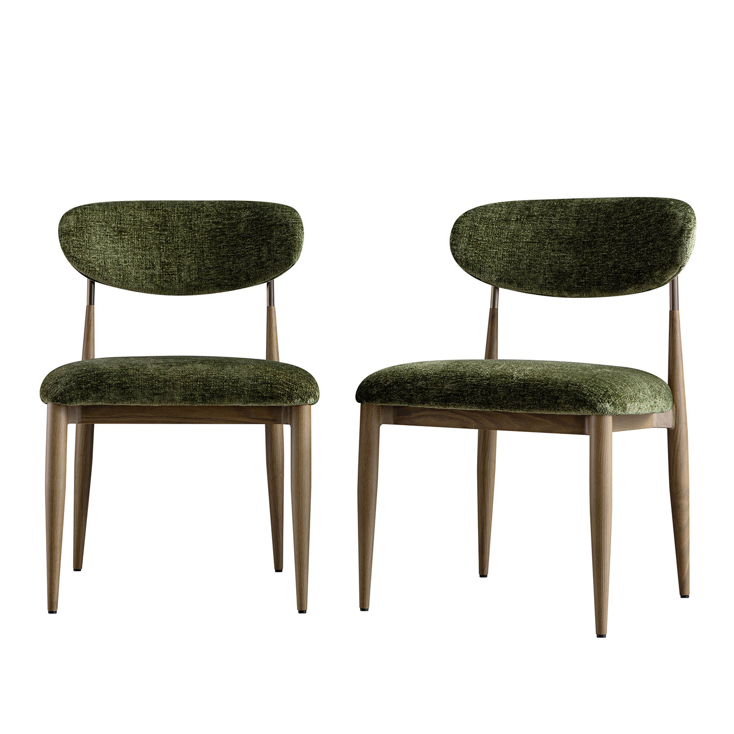 Dagmar Set of 2 Dining Chairs, Moss Chenille | Silver Oak Frame