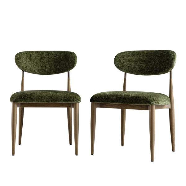 Dagmar Set of 2 Dining Chairs, Moss Chenille | Silver Oak Frame