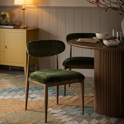 Dagmar Set of 2 Dining Chairs, Moss Chenille | Silver Oak Frame