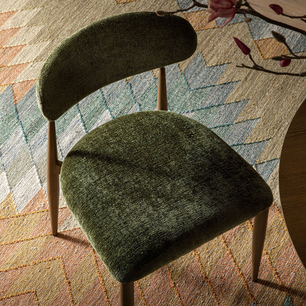 Dagmar Set of 2 Dining Chairs, Moss Chenille | Silver Oak Frame