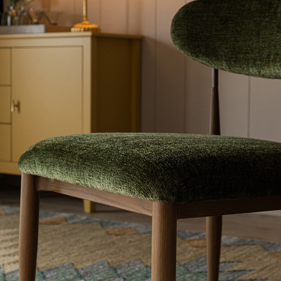 Dagmar Set of 2 Dining Chairs, Moss Chenille | Silver Oak Frame