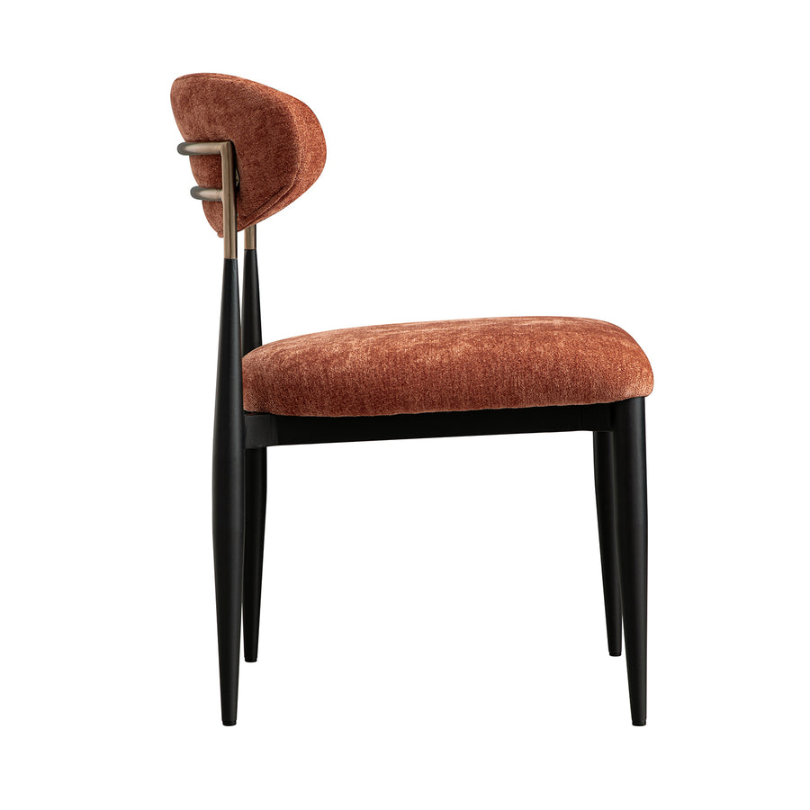 Dagmar Set of 2 Dining Chairs, Rust Chenille | Black Frame