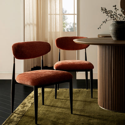 Dagmar Set of 2 Dining Chairs, Rust Chenille | Black Frame