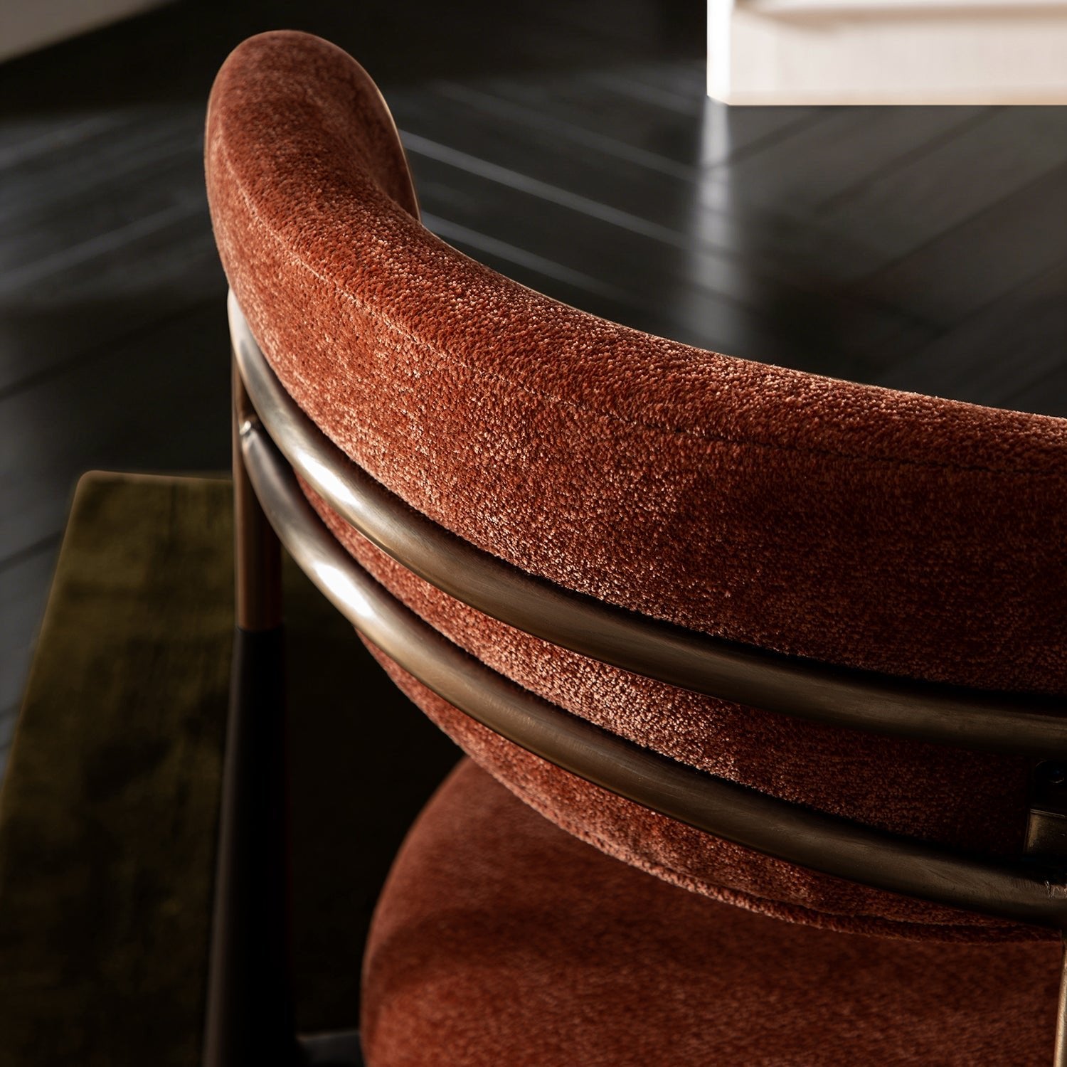 Dagmar Set of 2 Dining Chairs, Rust Chenille | Black Frame