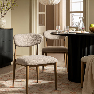 Dagmar Set of 2 Dining Chairs, Light Taupe Boucle | Silver Oak Frame