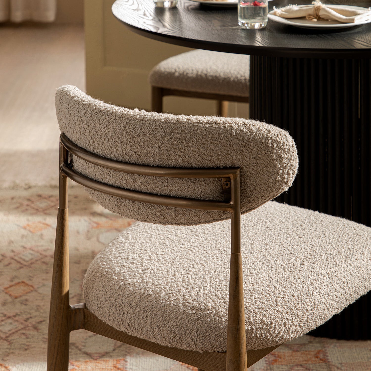 Dagmar Set of 2 Dining Chairs, Light Taupe Boucle | Silver Oak Frame