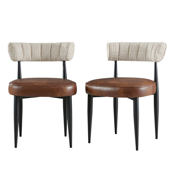 Wilna Set of 2 Dining Chairs, Beige Woven | Vintage Brown Faux Leather