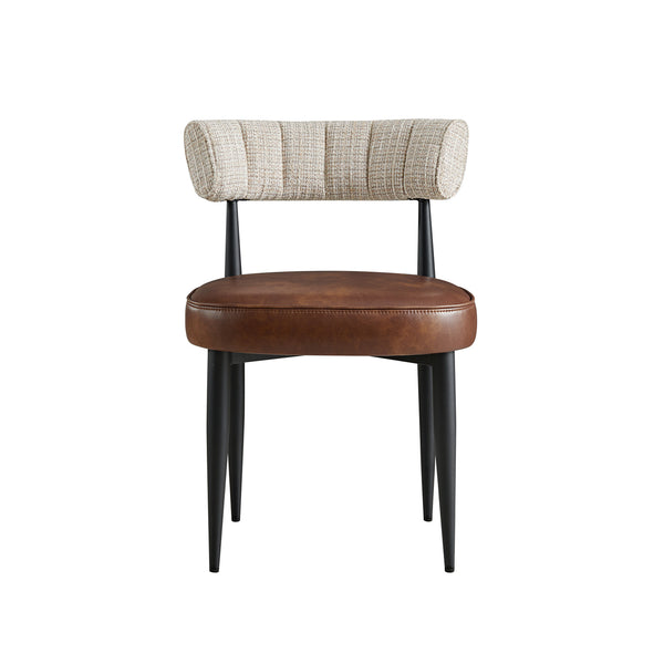 Wilna Set of 2 Dining Chairs, Beige Woven | Vintage Brown Faux Leather