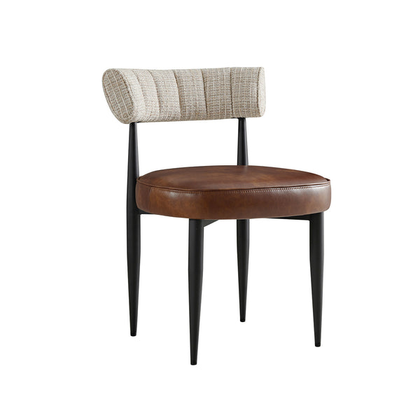 Wilna Set of 2 Dining Chairs, Beige Woven | Vintage Brown Faux Leather