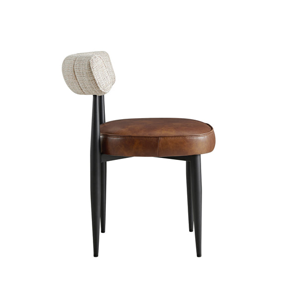 Wilna Set of 2 Dining Chairs, Beige Woven | Vintage Brown Faux Leather