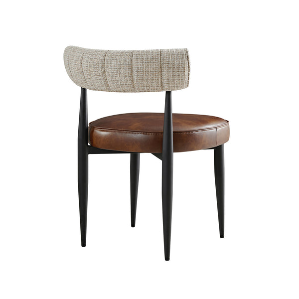 Wilna Set of 2 Dining Chairs, Beige Woven | Vintage Brown Faux Leather