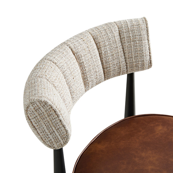 Wilna Set of 2 Dining Chairs, Beige Woven | Vintage Brown Faux Leather