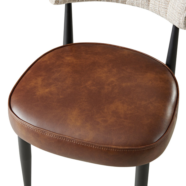 Wilna Set of 2 Dining Chairs, Beige Woven | Vintage Brown Faux Leather