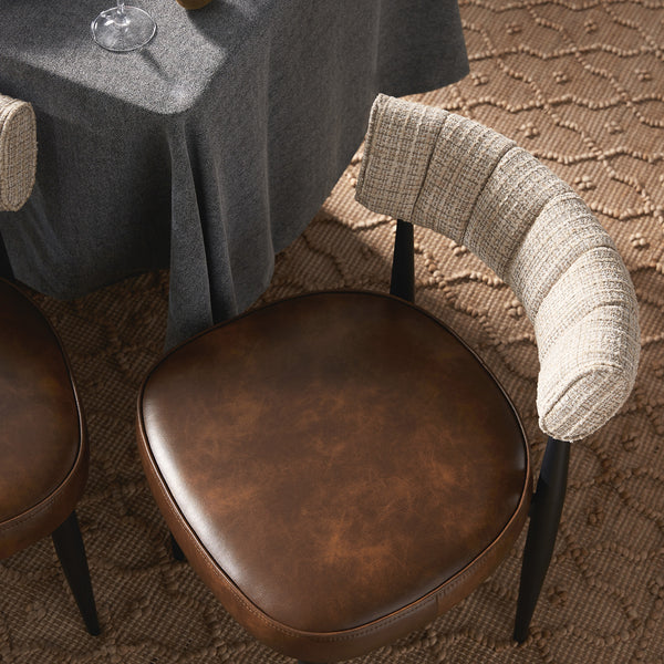 Wilna Set of 2 Dining Chairs, Beige Woven | Vintage Brown Faux Leather