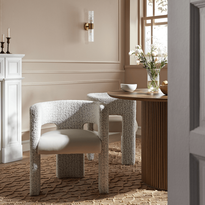 Greenwich Taupe Boucle and Beige Faux Leather Seat Dining Chair - daals