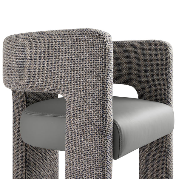 Greenwich Grey & Blue Textured Fabric and Grey Faux Leather Seat Dining Chair