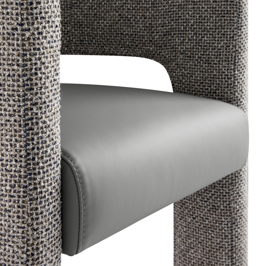 Greenwich Grey & Blue Textured Fabric and Grey Faux Leather Seat Dining Chair