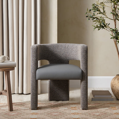 Greenwich Grey & Blue Textured Fabric and Grey Faux Leather Seat Dining Chair