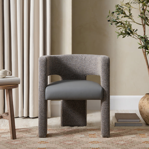 Greenwich Grey & Blue Textured Fabric and Grey Faux Leather Seat Dining Chair