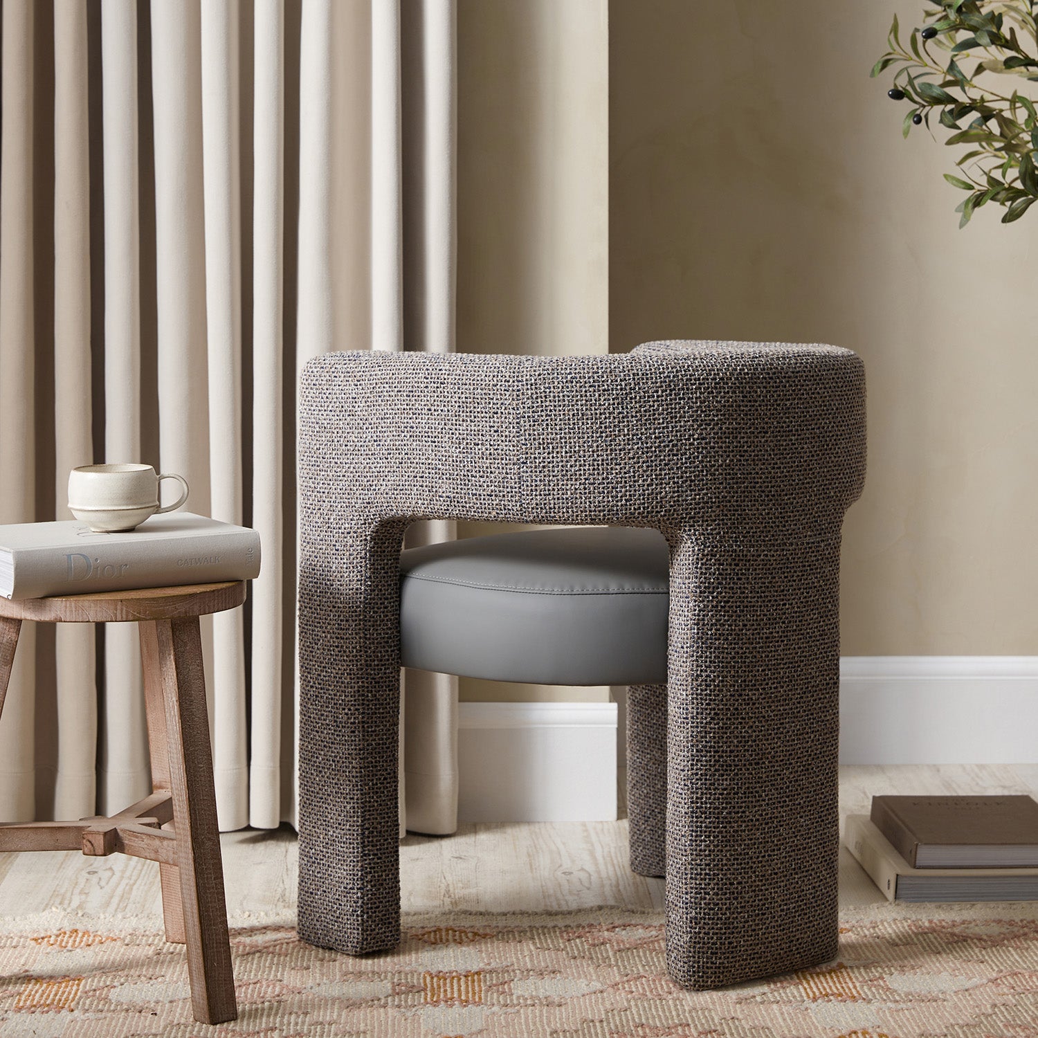 Greenwich Grey & Blue Textured Fabric and Grey Faux Leather Seat Dining Chair