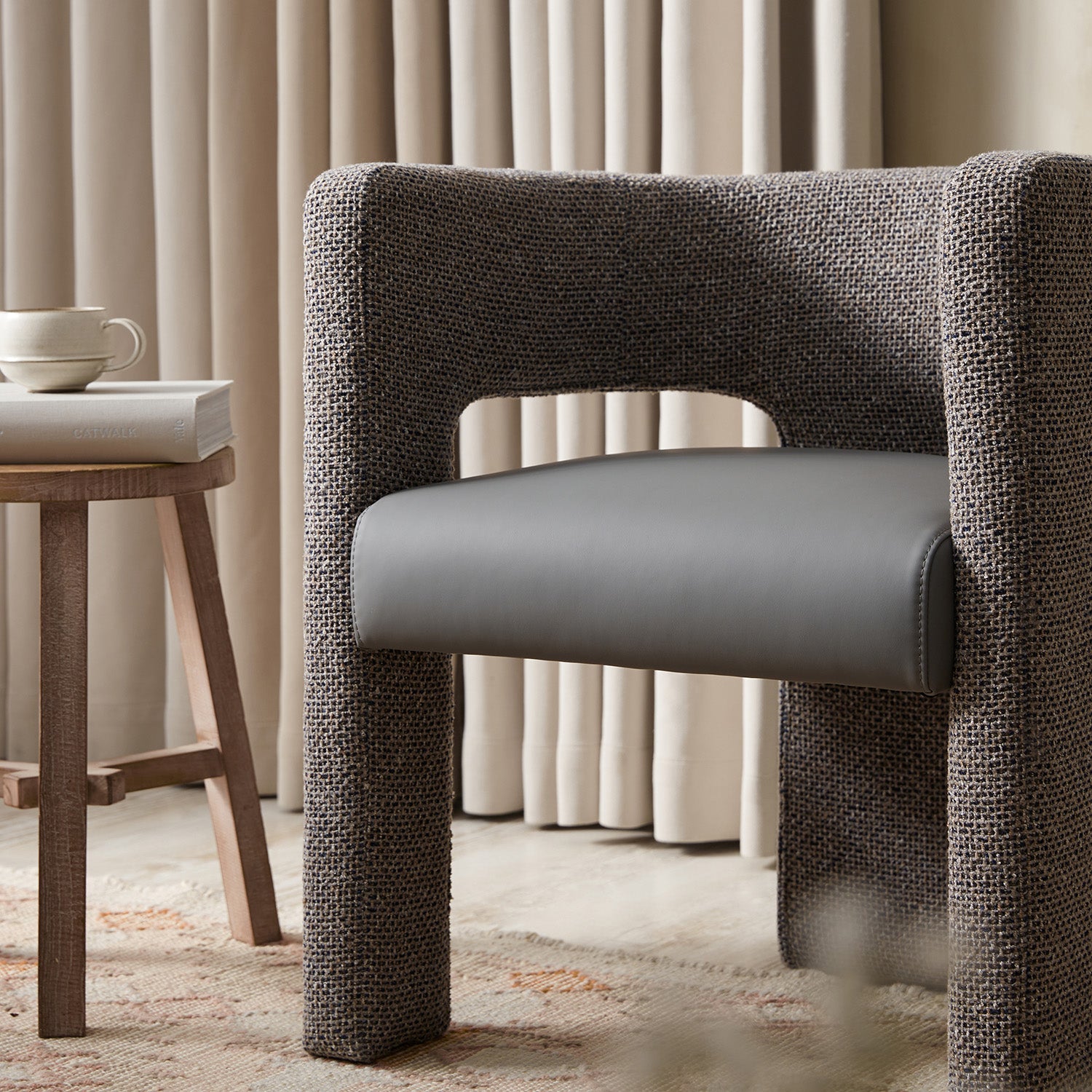 Greenwich Grey & Blue Textured Fabric and Grey Faux Leather Seat Dining Chair