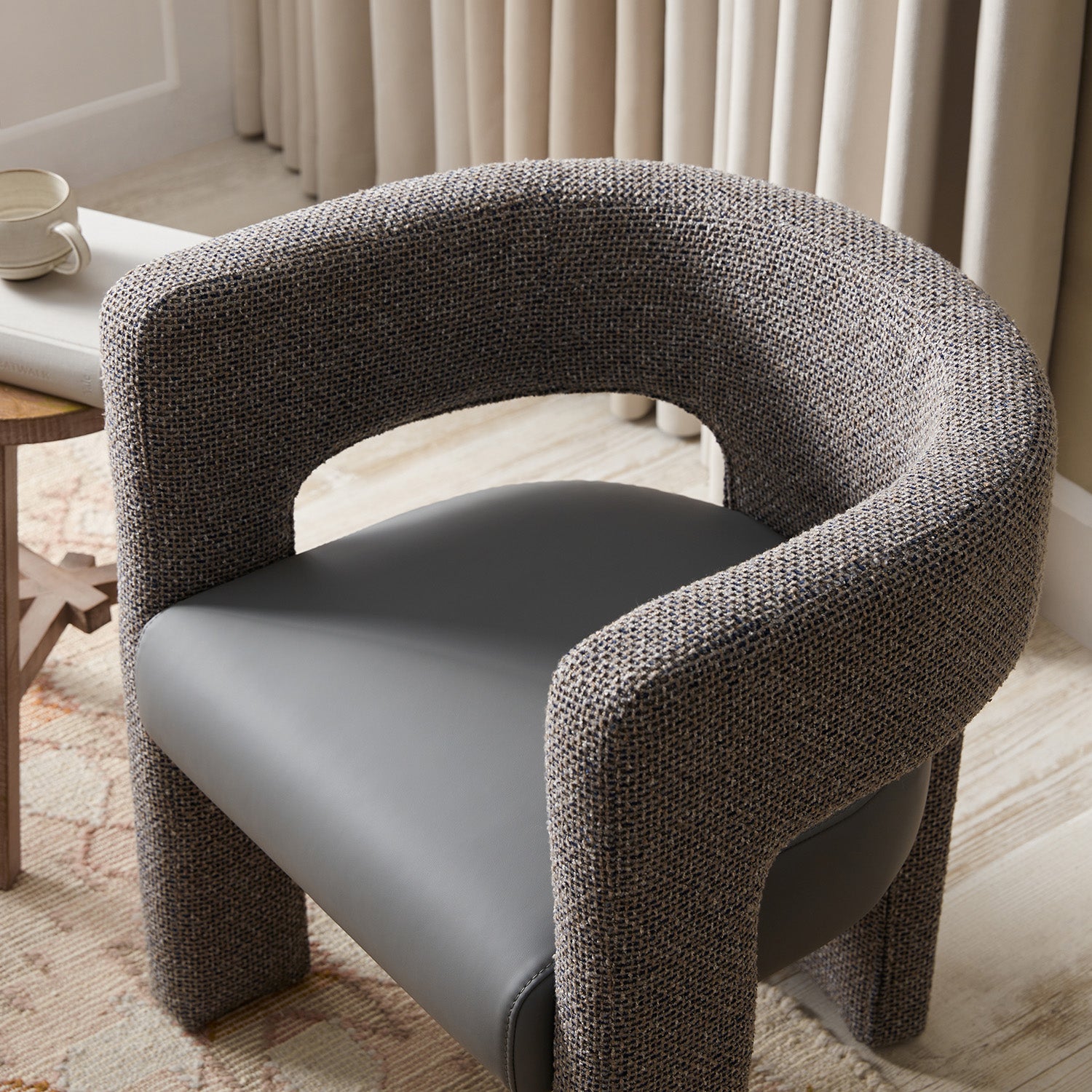 Greenwich Grey & Blue Textured Fabric and Grey Faux Leather Seat Dining Chair
