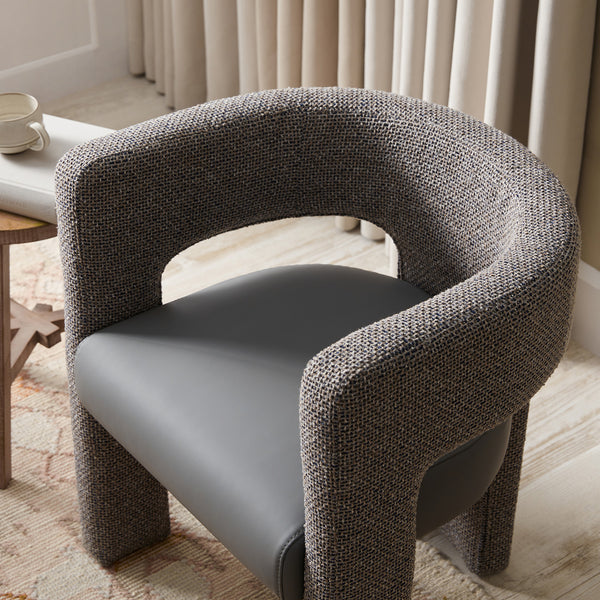Greenwich Grey & Blue Textured Fabric and Grey Faux Leather Seat Dining Chair