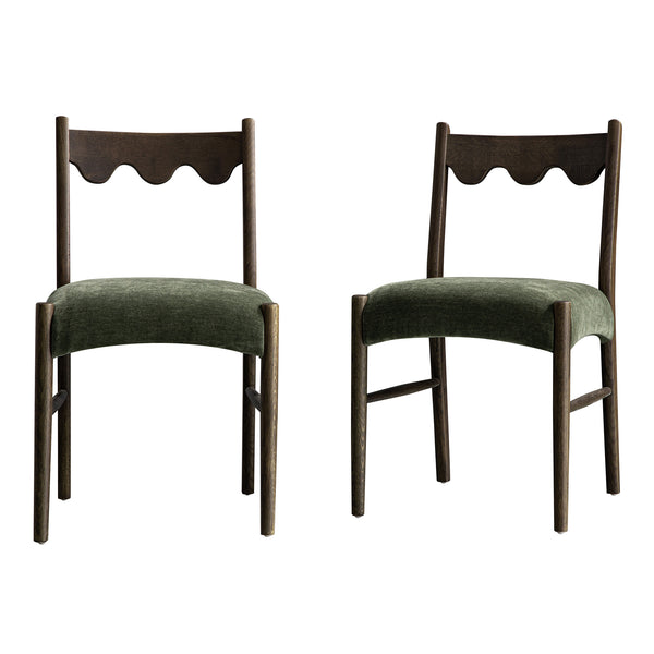 Ludlow Set of 2 Dining Chairs, Forest Green Chenille | Dark Walnut
