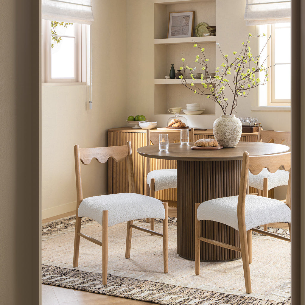 Ludlow Set of 2 Dining Chairs, Ecru Boucle | Natural Oak Frame | daals