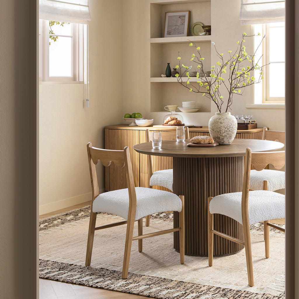 Ludlow Set of 2 Dining Chairs, Ecru Boucle | Natural Oak Frame | daals
