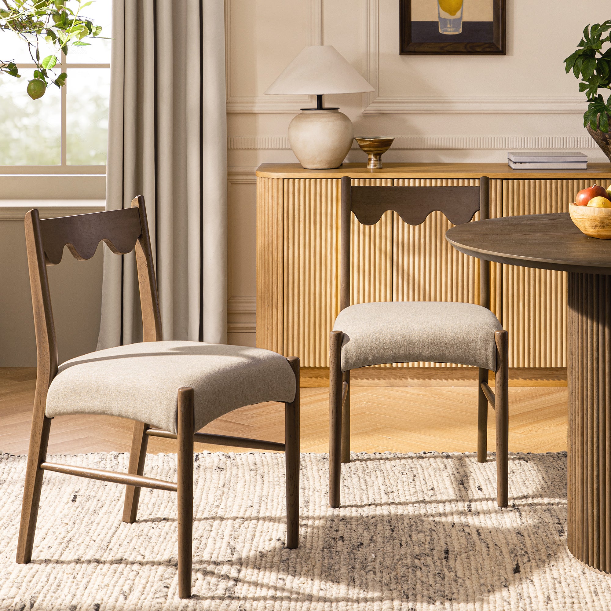 Ludlow Set of 2 Dining Chairs, Oatmeal Fabric | Silver Oak Frame | daals