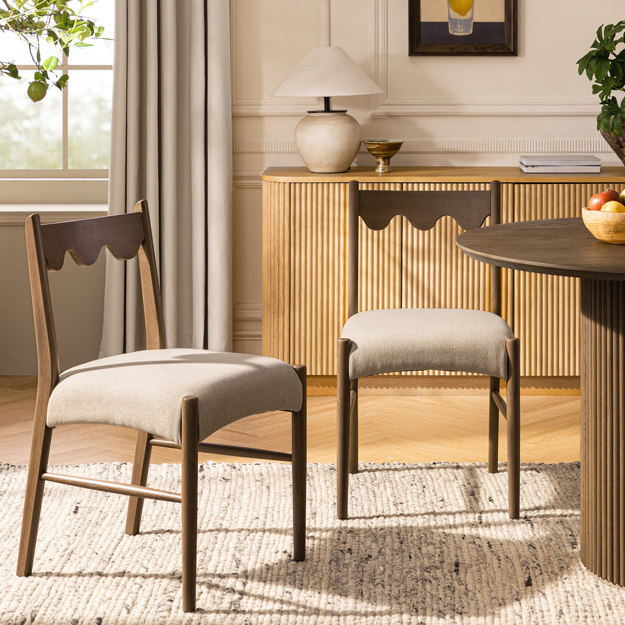 Ludlow Set of 2 Dining Chairs, Oatmeal Fabric | Silver Oak Frame