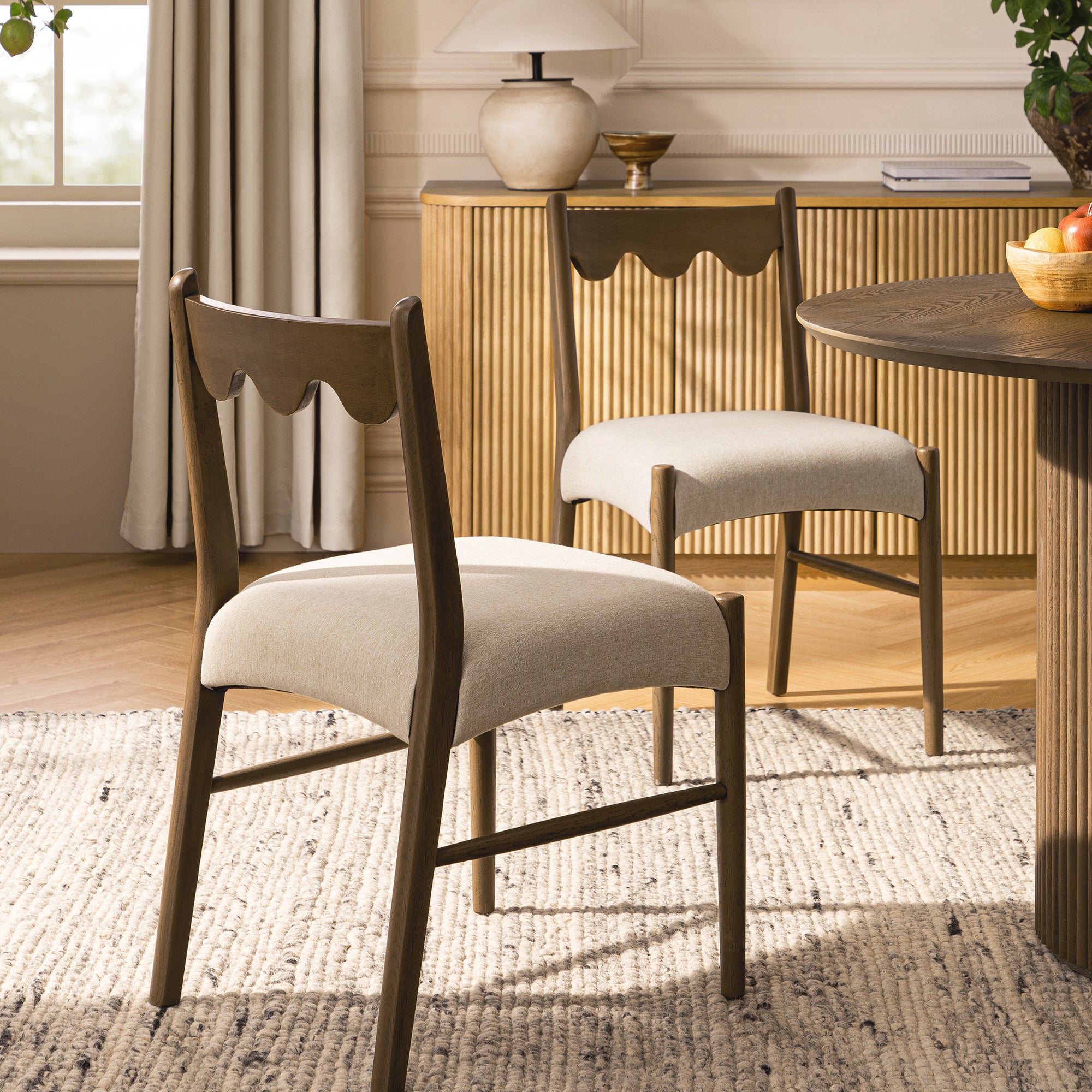 Ludlow Set of 2 Dining Chairs, Oatmeal Fabric | Silver Oak Frame | daals