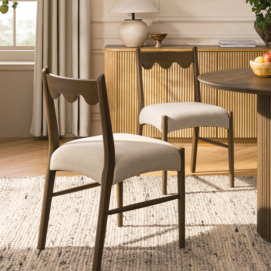 Ludlow Set of 2 Dining Chairs, Oatmeal Fabric | Silver Oak Frame