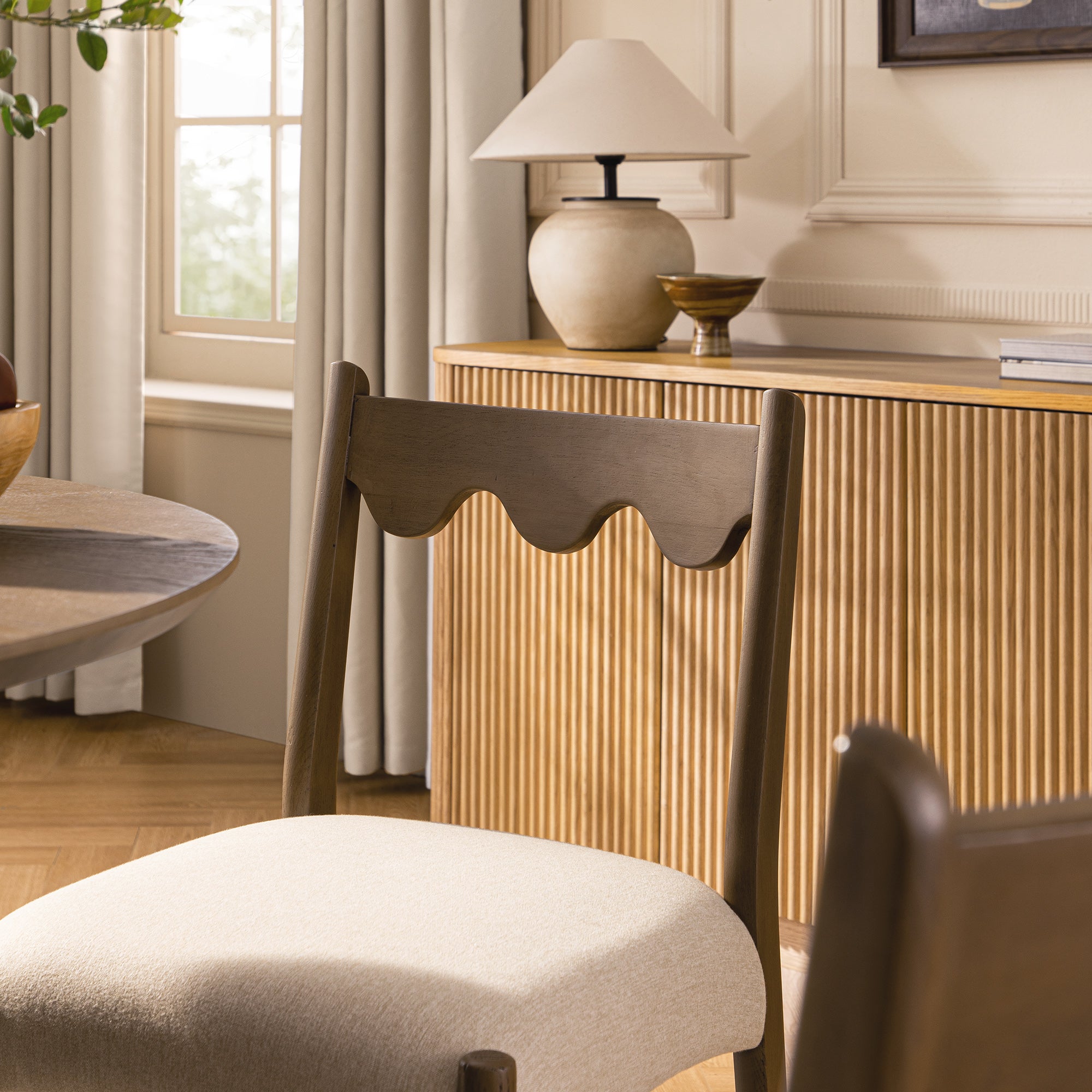 Ludlow Set of 2 Dining Chairs, Oatmeal Fabric | Silver Oak Frame | daals