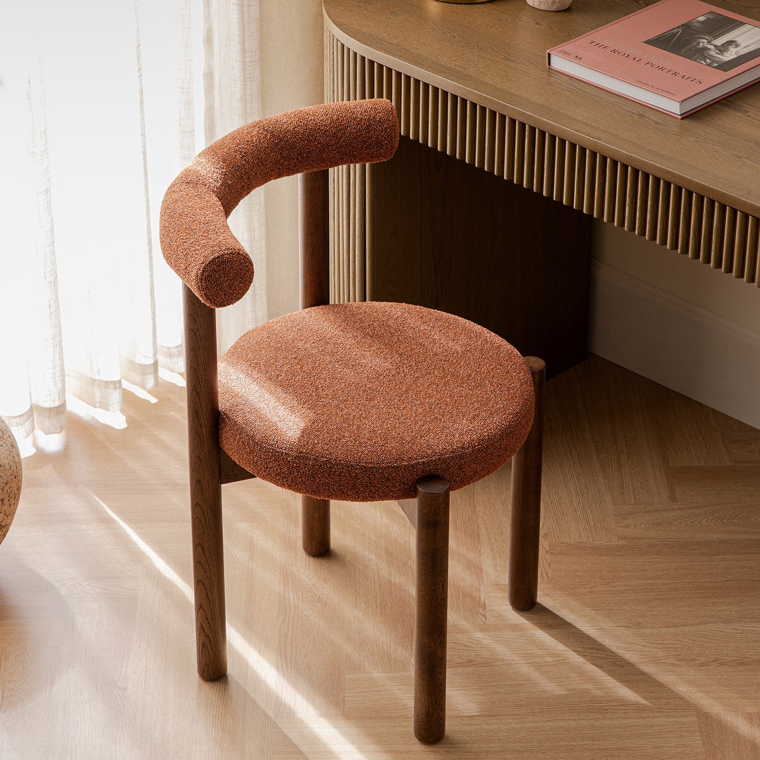 Demeter Dining Chair, Brick Boucle | Dark Walnut Frame