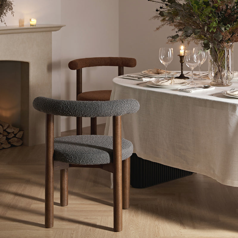 Demeter Dining Chair, Charcoal Boucle | Dark Walnut Frame