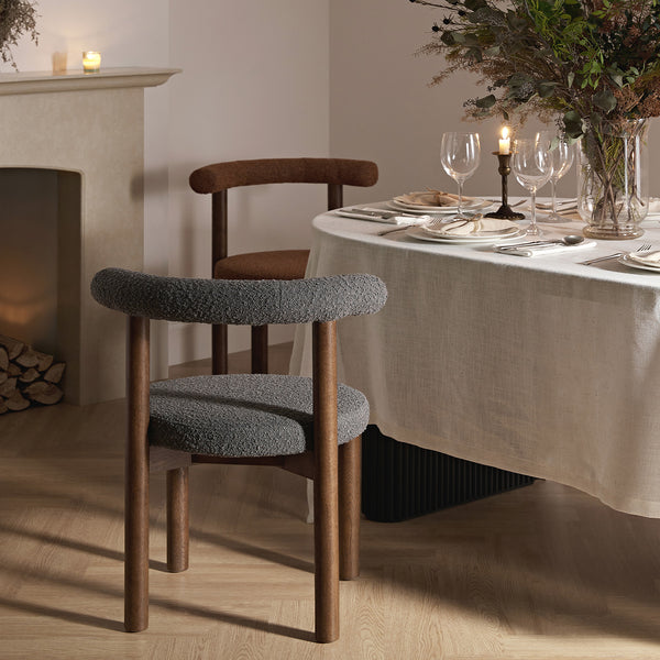 Demeter Dining Chair, Charcoal Boucle | Dark Walnut Frame