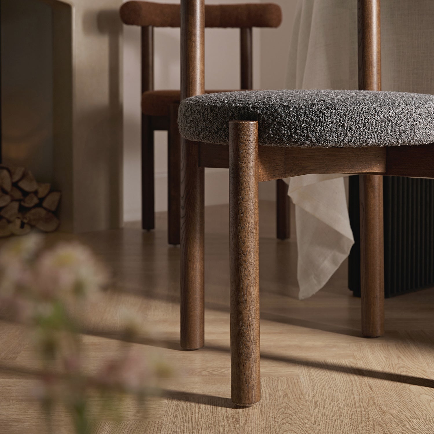 Demeter Dining Chair, Charcoal Boucle | Dark Walnut Frame