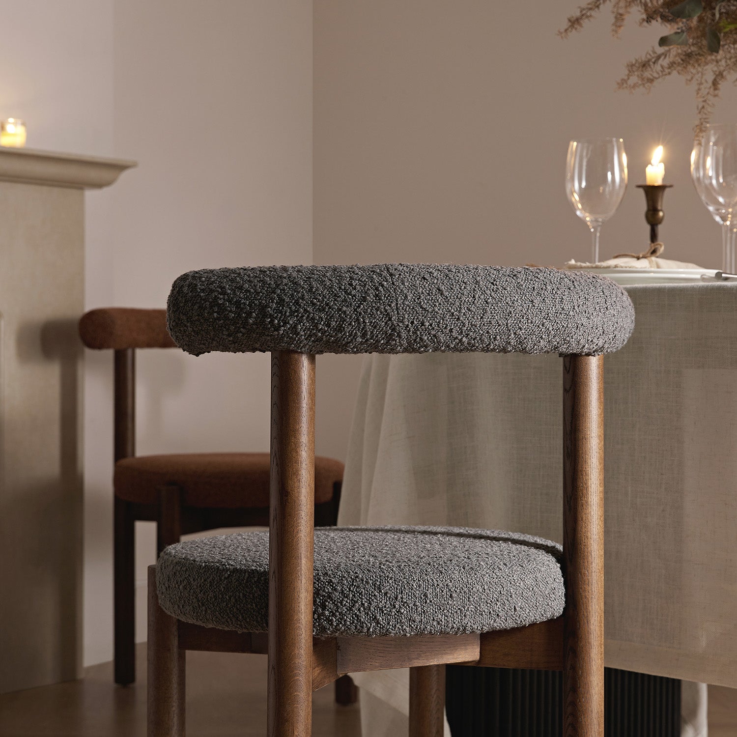 Demeter Dining Chair, Charcoal Boucle | Dark Walnut Frame