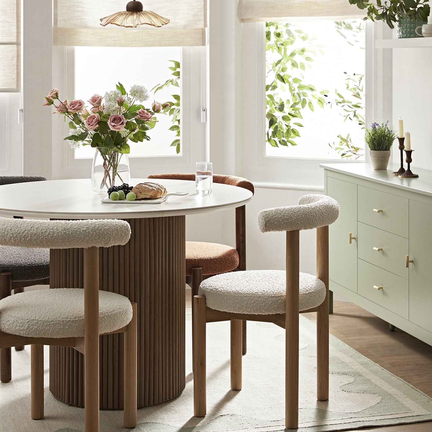 Demeter Dining Chair, Ecru Boucle | Natural Oak Frame