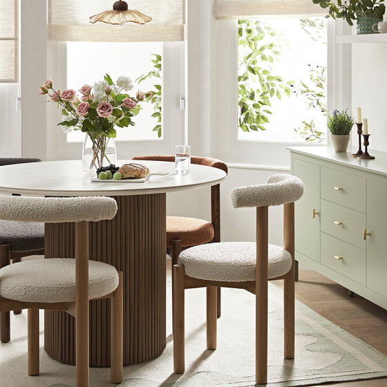 Demeter Dining Chair, Ecru Boucle | Natural Oak Frame