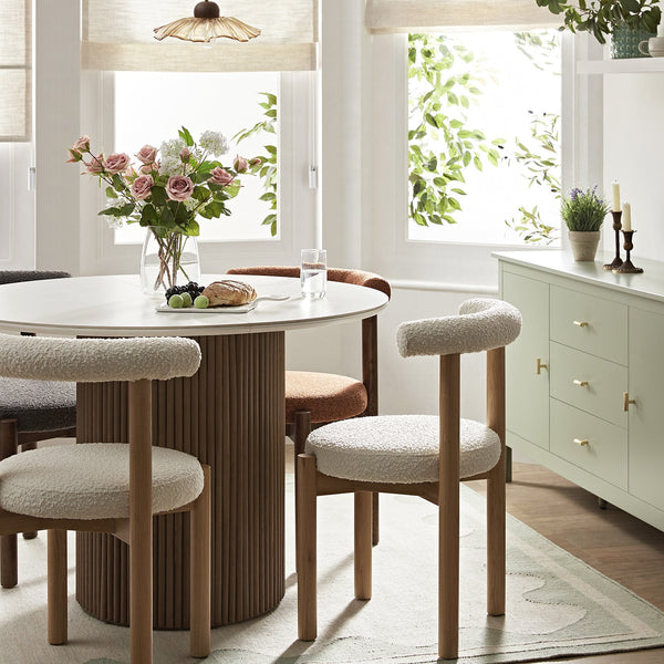 Demeter Dining Chair, Ecru Boucle | Natural Oak Frame