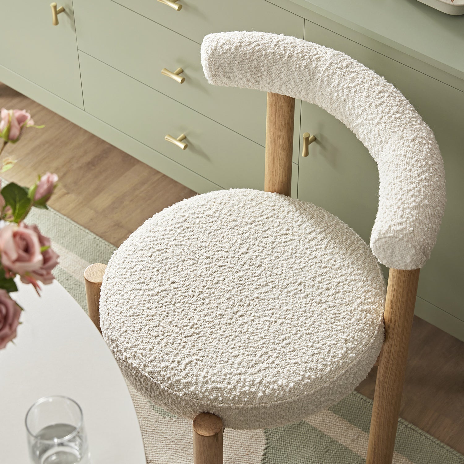 Demeter Dining Chair, Ecru Boucle | Natural Oak Frame