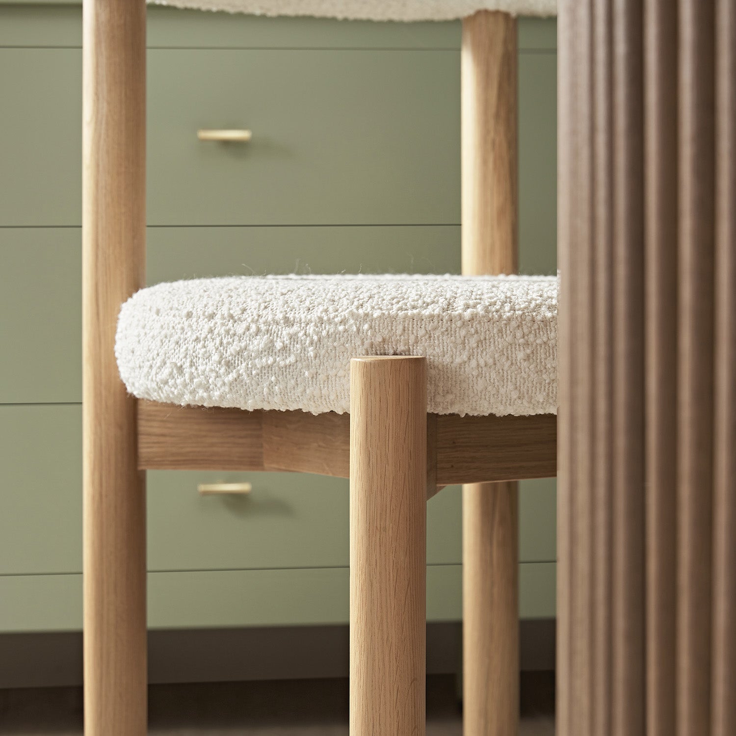 Demeter Dining Chair, Ecru Boucle | Natural Oak Frame